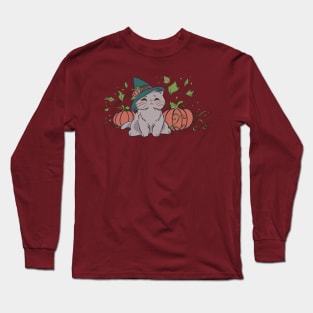 White Autumn Pumpkin Cat Long Sleeve T-Shirt